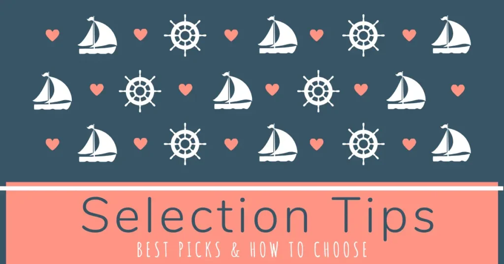 ヨットや舵のアイコンが並び、下部に「Selection Tips」と書かれたデザイン。